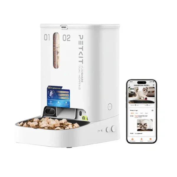 Comedero automatico yumshare dualhopper con camara 2 para mascotas en Lima Perú