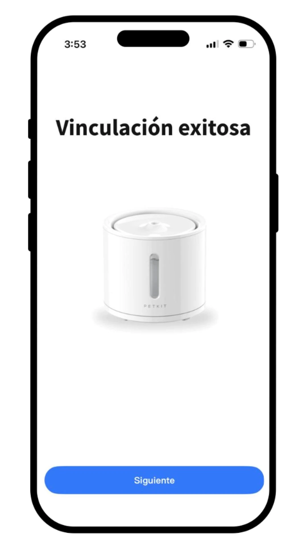 Vinculación exitosa de un dispositivo en la app PETKIT